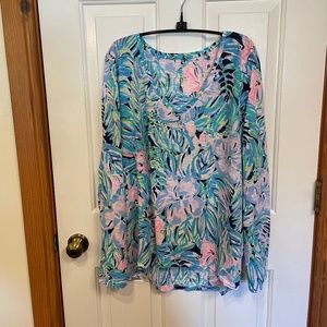 Lilly Pulitzer Etta Long Sleeve Top in Bermudaful Womena Size XL